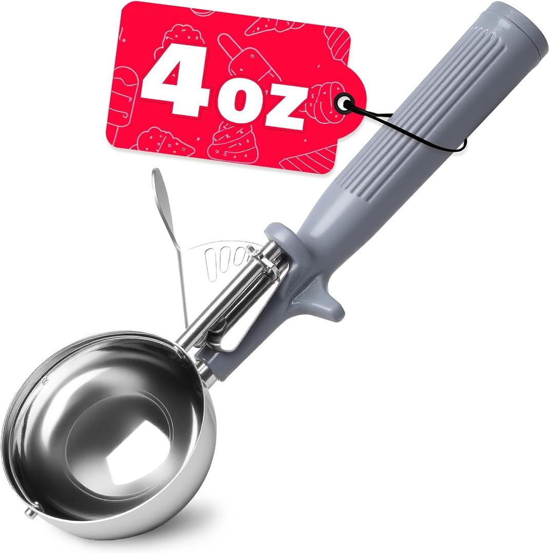 HOMURE H 4 OZ Scoop, Ice Cream Scoop with Trigger, #8 Disher, Muffin Scoop, Large Cookie Scoops for Baking, Grey Handle, With Trigger for Portion Control