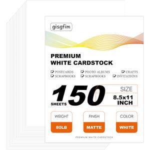 gisgfim 150 Pcs 80lb White Cardstock 8.5 x 11 Thick Paper Card Stock Heavyweight Cardstock Printer Construction Matte Cover for Invitations Business Wedding Printing DIY Card Menus Crafts Scrapbooking