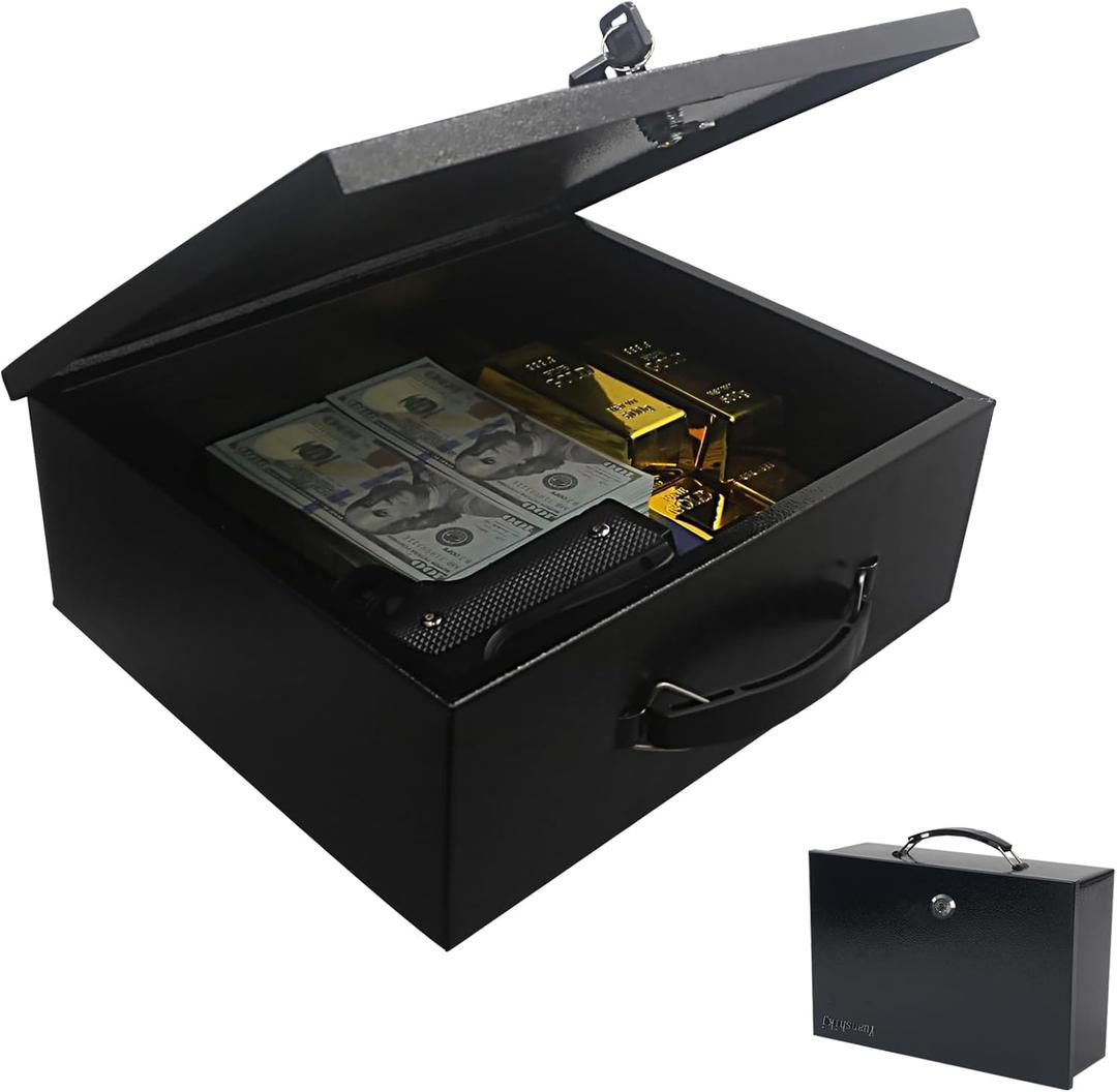 Yuanshikj Fireproof Lock Safe Box for Documents, Key Lock Steel Security with Carrying Handle, for Personal Items, Cash,Jewelry, Money, 0.28 CU, 12.8" W x 8.5" D x 4.5" H, Black