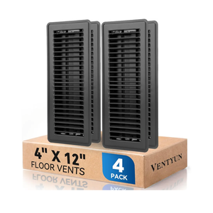 4" x 12" Floor Register Vent Covers 4-Pack, Walkable Powder-Coated Metal Vent Covers with Adjustable Airflow, Curved Safe Edges for Floor/Wall, Black