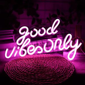 JFLLamp Good Vibes Only Neon Signs for Wall Decor Neon Lights Led Signs Suitable for Living Beer Bar Game Room Hotel Birthday Party Restaurant Christmas Unique Gift for Lover, 16.5 * 10 Inch(Pink)