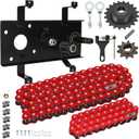 Mini Bike Jackshaft Assembly Cover Kit Compatible with Coleman CT200U CT200U-EX BT200X Axis M200 Baja Warrior MB200 196cc 212 200cc 6.5HP Engine Powersports Parts 420 Chain and Sprocket (Red)