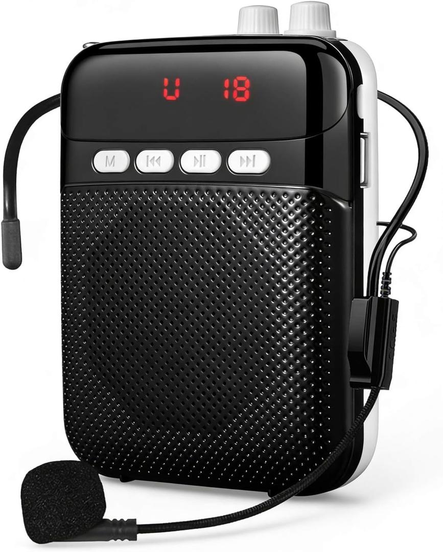 Portable Voice Amplifier for Teachers with Bluetooth, 2400mAh Rechargeable Personal Amplifier PA System Headset for Speaking Microphone for Teachers,Tour Guides, Coaches, Classroom,Yoga(Black)