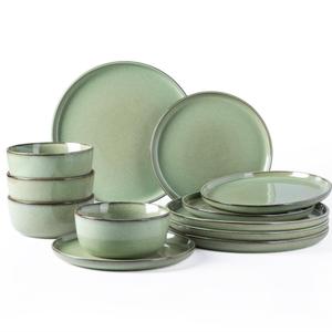 GBHOME Ceramic Dinnerware Sets for 6, 18 Pieces Stoneware Plates and Bowls Sets, Chip and Scratch Resistant Dishes, Dishwasher & Microwave Safe-Pastel Green
