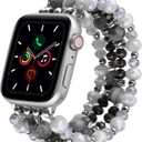 VISOOM Beaded Boho Bracelet Compatible for Apple Watch Band 40mm/38mm/41mm Series 9 8 7 SE Women Fashion Cute Handmade Crystal Beads Stretchy Watch Strap for iWatch Bands Series 6/5/4/3/2/1 (Black)