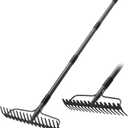 Garden Rake, 63 Inch Long Handle with 17 Tongs, Heavy Duty Metal Bow Rake for Loosening Leveling Soil, Garden Leaf Rake for Raking Leaves Grass , Weeding, Metal Yard Thatch Lawn Care Garden Tool
