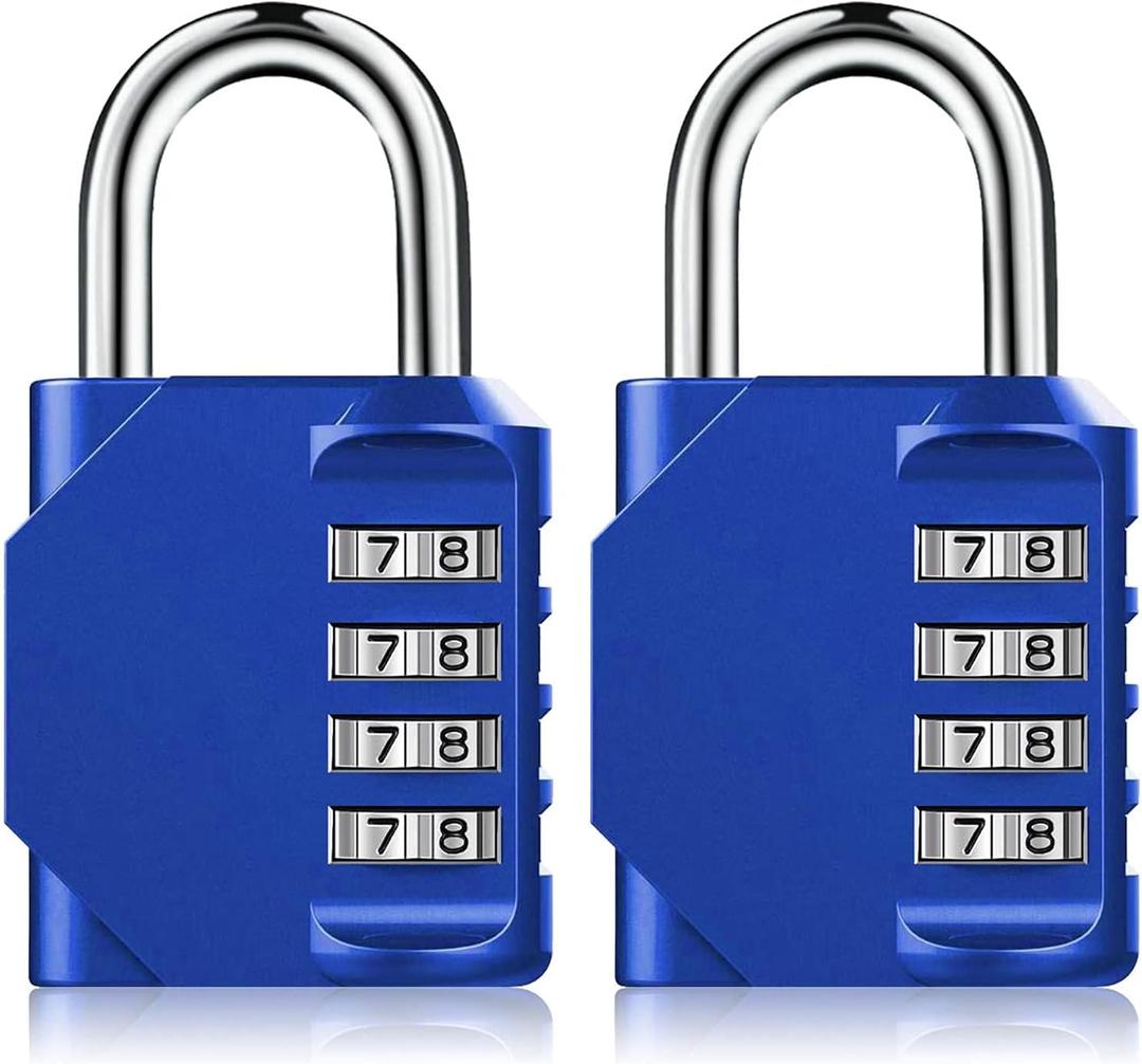 Combination Padlock Locker Lock, 4 Digit Combo Lock for Locker, Gym, School, Luggage, Gate, Suitcase, Bike, Cabinet, Shed, Storage - 2 Pack Blue