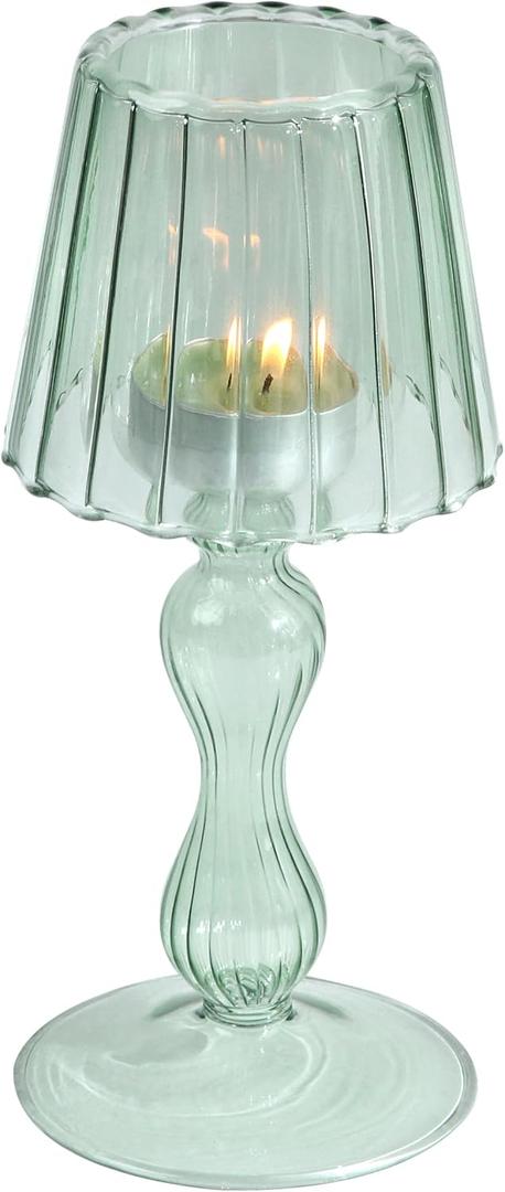 Desk Lamp Shaped Glass Candle Holder - Glass Hurricane Candleholder Crystal Decorative Candle Stand for Table Wedding Dinning Centerpieces Party Supplies Decor DarkGreen