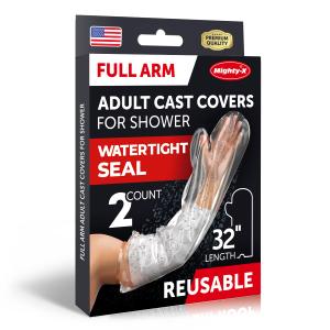 100% Waterproof Cast Covers for Shower Arm Adult - Tight Seal - 2pk Reusable Cast Protectors - Full Arm Bag Sleeves - Strong and Durable