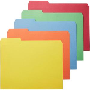 Amazon Basics Sturdy File Folders with Tabs for Filing and Organization, AMZ401, Letter Size, Assorted Colors, 100-Pack