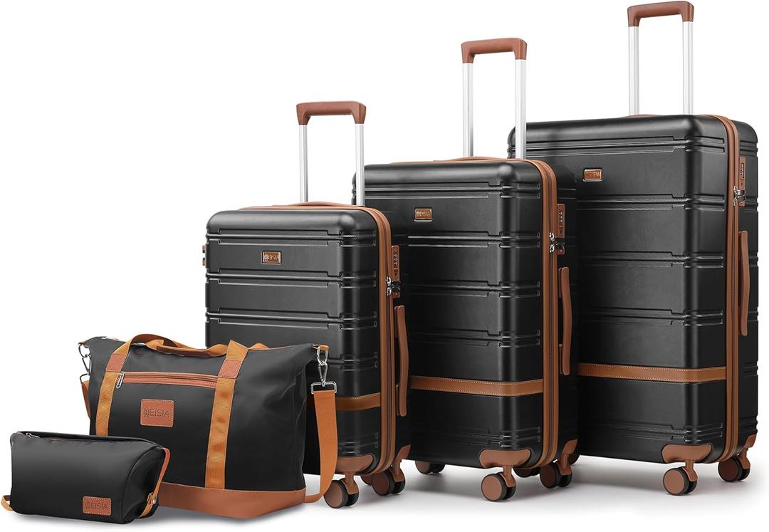 NEISIA Luggage Sets 3 Piece with spinner wheels, PC+ABS Hard Shell Travel Luggage,Lightweight Carry-on suitcases with TSA Lock,YKK Zippers, Black