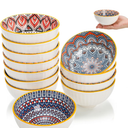8 Pack Small Ceramic Bowls Set, 10Oz Colorful Dessert Bowl, 4.5Inch Ice Cream Bowls, Porcelain Boho Decorative Bowl for Snack Soup Condiments, Side Dishes, Kitchen, Microwave Safe (4 Styles)