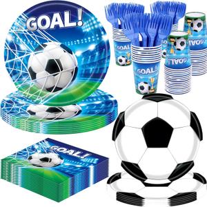 REDWORD Soccer Party Decorations, 120Pcs Soccer Birthday Party Supplies-Serves 24 with Soccers Plates Cups and Napkins for Sports Boy's Birthday Decorations