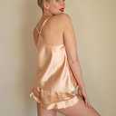 Ekouaer 1 Piece Silk Pajama Set for Women Ruffle Pajama Shorts Set Camisole Lingerie Sleepwear (Large, Champagne)