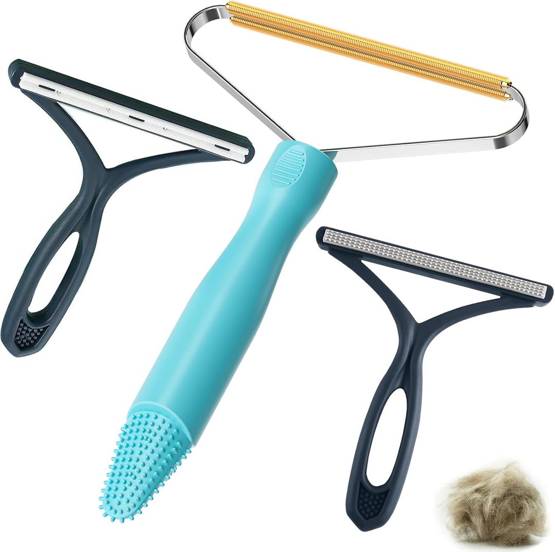 3-Pack Pet Hair Removal Tool,Dog Cat Hair Remover,Lint Shaver Cleaner Pro,Fur Removal Tool,Portable Carpet Scraper,Carpet Rake,Pet Hair Brush for Carpet,Clothes,Car Mats,Couch,Pet Bed,Furniture (Blue)