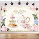 Tea Party Backdrop 7x5FT, Tea Party Decorations for Women, Let's Partea Pink Floral Teapot Teacup Photography Background, Sweet Girl Garden Afternoon Birthday Party Supplies