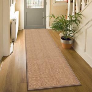 6ft Natural Jute Hallway Runner Rug Non Slip Washable, Rubber Backed Long Indoor Entryway Runner, Absorbent Kitchen Carpet Sink Rug, Camel