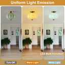 15in Green Glass Ceiling Light, Vintage Gold Semi Flush Mount Schoolhouse Ceiling Light Fixture Art Deco Style, for Kitchen Island Dining Living Room Lighting, LED Bulb Included 1 Pack