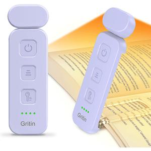 Gritin Reading Light, Book Light for Reading in Bed - Eye Caring 3 Colors, 5-Level Dimmable Brightness,Long Lasting, Compact Size Rechargeable Clip on Book Reading Light for Book Lovers-Purple