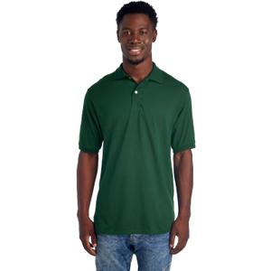 Jerzees Men's Short Sleeve Polo Shirts, Cotton Blend, Two Button Closure, Regular Fit, Sizes S-5x (5X-Large, Forest Green - Spotshield)