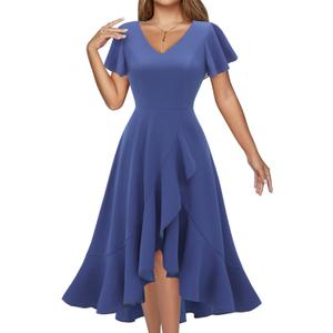 DRESSTELLS Women's Cocktail Dresses 2026, Formal Wedding Guest Prom Party Evening Graduation Hi Low Dress (3X-Large, Greyblue)