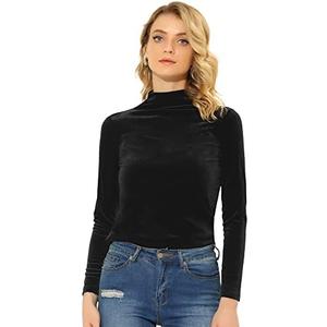 Allegra K Women's Turtleneck Velvet Top Long Sleeve Work Shirts Basic Velour Blouse Size L