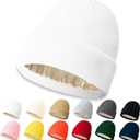 NPQQUAN Beanie for Men Women Winter Hats for Mens Beanie Cuffed Knit Beanies Skull Cap (White(with Satin Lined))