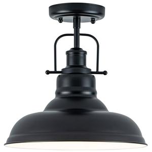 Zlepmlla Famrhouse Ceiling Light, Semi Flush Mount Light Fixture with Metal Dome Shade, Balck Ceiling Light for Hallway, Entryway,Kitchen