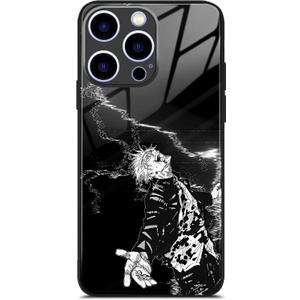 Japanese Anime Manga Case for iPhone 13 Pro Max, Aesthetic Tempered Glass Back Shockproof Protective Cover (Satoru JJK)