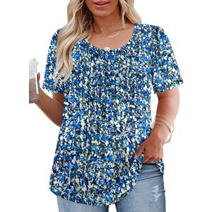VISLILY Womens-Plus-Size-Summer-Tops Trendy Puff Short Sleeve T Shirts Cute Flowy Pleated Blouses Casual Crewneck Tunics Tee (XXL)