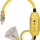 DEWENWILS 3 FT Automatic GFCI Extension Cord Outdoor, 12/3 Gauge Extension Cord for Multiple Appliances, Heavy Duty Power Cable with LED Lighted 3 Prong Plug, Yellow, UL Listed