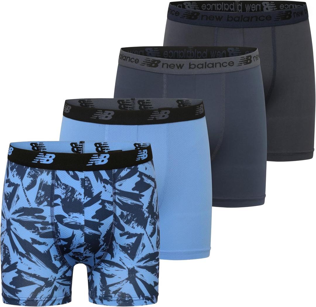 New Balance Boys' Tagless Moisture Wicking Breathable Boxer Briefs Underwear (2 Performance/2 Mesh), XL