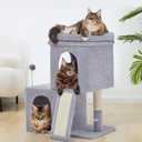 Woochpet 32inch Tall Cat Tree with 2 cat condo for Adult Cats Cozy Cat Tower with Scratching Post and Scrather Board for Cats of Different Ages.Light Grey