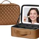 Makeup Case with LED Light Mirror,12 Inch Professional Portable Travel Cosmetic Organizer Bag with Adjustable Dividers, USB Charging, Large Capacity, Ideal for Travel, Gift for Women Girls (Brown)