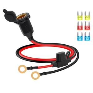 GELRHONR 1FT Cigarette Lighter Adapter to O Ring Terminal Harness,12V-24V 8mm Eyelet Terminal to Female Cigarette Lighter Socket Extension Cable with 20a Fuse for Car Inverter Air Pump and DIY (0.35M)