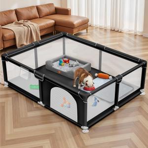 71x59x26 Inches Puppy Playpen with Gate, Dog Playpen for Puppies or Small Dogs, Sturdy Safety Dog Fence Pet Playpen with Thickened Fabric, High-Strength Nylon Wire Mesh for Indoor & Outdoor, Washable