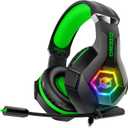 Gaming Headset for PC, Ps4, Ps5, Xbox Headset with 7.1 Surround Sound, Gaming Headphones with Noise Cancelling Mic RGB Light Over Ear Headphones for Xbox Series X/S, Switch-Green