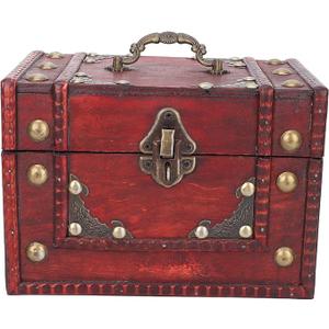 DADEA Vintage Storage Trunk Wooden Chest, Wooden Jewelry Box Small Antique Multi Purpose Jewelry Storage Box for Gift Photo Collection Shooting Furnishings Props Home