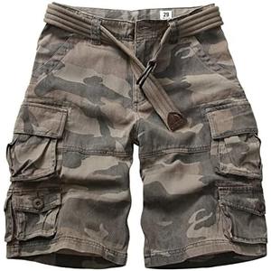 GSGGIG Cargo Short for Men Relaxed Fit Camo Outdoor Hiking Work Cotton Casual Shorts with 9 Pockets No Belt 36