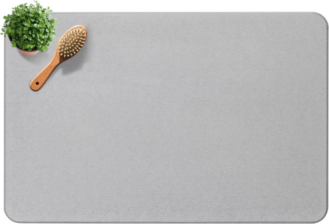 Diatomite Stone Bath Mat, Premium Non-Slip Natural Diatomaceous Earth Bathtub Quick Drying Mats for Bathroom Floor (23.6" x 15.4" Light Gray)
