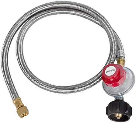 GasSaf 5 Feet Stainless Steel Braided 20 PSI Adjustable Propane Regulator Hose with QCC-1/Type,Gas Grill LP Regulator for Burner, Turkey Fryer, Forge, Smoker and More, 2pack