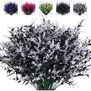 RECUTMS 8 Bundles Artificial Flowers Outdoor UV Resistant Fake Flowers Fake Outside Plants Plastic Outdoor Flowers for No Fade Faux Plastic Plants Garden Porch Window Box Dcor(Black+White)