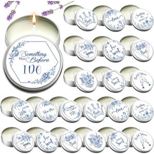 Treela 24 Pcs Something Blue Before I Do Candles Favors Lavender Scented Candle Tins with Lids Floral Candle Gift Favors for Something Blue Bridal Shower Bachelorette Engagement Wedding Party
