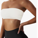 Women’s Padded Bandeau Sports Tube Top Bra Strapless Wireless Solid Seamless Yoga Workout Bralette, Smallm White 