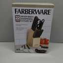 Farberware 22-Piece Never Needs Sharpening Triple Rivet High-Carbon Stainless Steel Knife Block and Kitchen Tool Set, Black, Durable ANDPrecision Cutlery