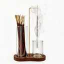 Glass Incense Holder, Black Incense Sticks Burner Holder with Storage,Hang Upside Down Incense Holder for Sticks with Glass Ash Catcher for Meditation Yoga Spa Room Decor (Rustic Brown)