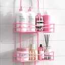 Pink 3-Tier Over Head Shower Caddy with Soap Holder & 6 Hooks - Hanging Shower Caddy for Bathroom Organizer (Style 1)