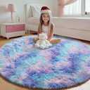ONASAR Rainbow Round Area Rug 4ft, Soft Bedroom Circle Throw Rugs for Kids Girls Boys Teen Dorm Room, Fluffy Plush Shaggy Carpet Mats for Nursery Living Room Playroom Home Decor Princess Castle