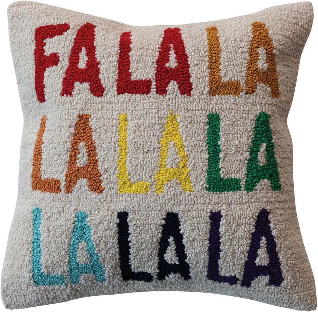 Creative Co-Op Square Cotton Tufted Pillow FALALALALALALALALA, Multicolor