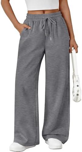 Trendy Queen Womens Wide Leg Sweatpants Drawstring High Waisted Lounge Barrel Pants Fall Baggy Athletic Joggers with Pockets.S